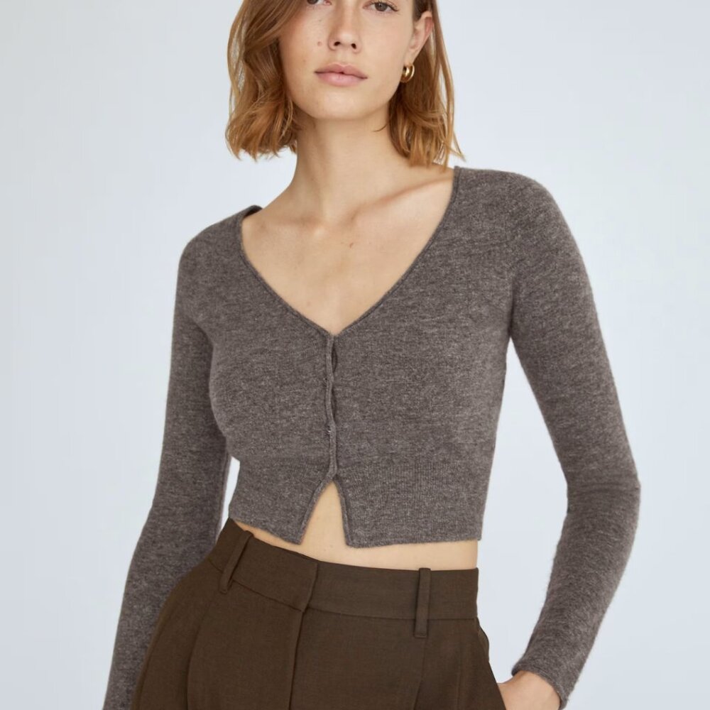 Santorini Cardigan | Wilfred Taupe Crop Cardi